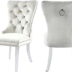 Meridian Furniture Miley Velvet Dining Chair With Acrylic Legs Set Of 2 Dining Room