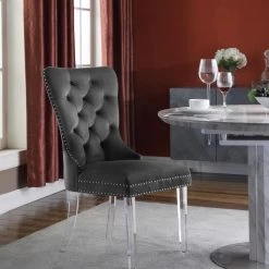 Meridian Furniture Miley Velvet Dining Chair With Acrylic Legs Set Of 2 Dining Room