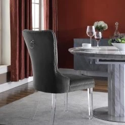 Meridian Furniture Miley Velvet Dining Chair With Acrylic Legs Set Of 2 Dining Room