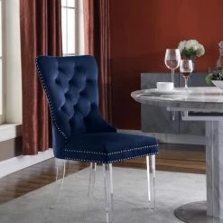 Meridian Furniture Miley Velvet Dining Chair With Acrylic Legs Set Of 2 Dining Room
