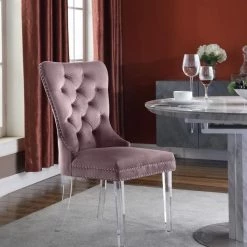 Meridian Furniture Miley Velvet Dining Chair With Acrylic Legs Set Of 2 Dining Room