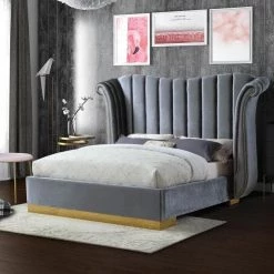 Meridian Furniture Bedroom Flora Velvet Bed