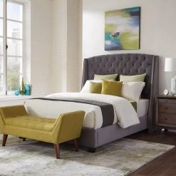 Coaster Bedroom Pissarro Tufted Upholstered Bed Grey
