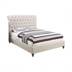 Coaster Bedroom Devon Button Tufted Upholstered Bed Beige