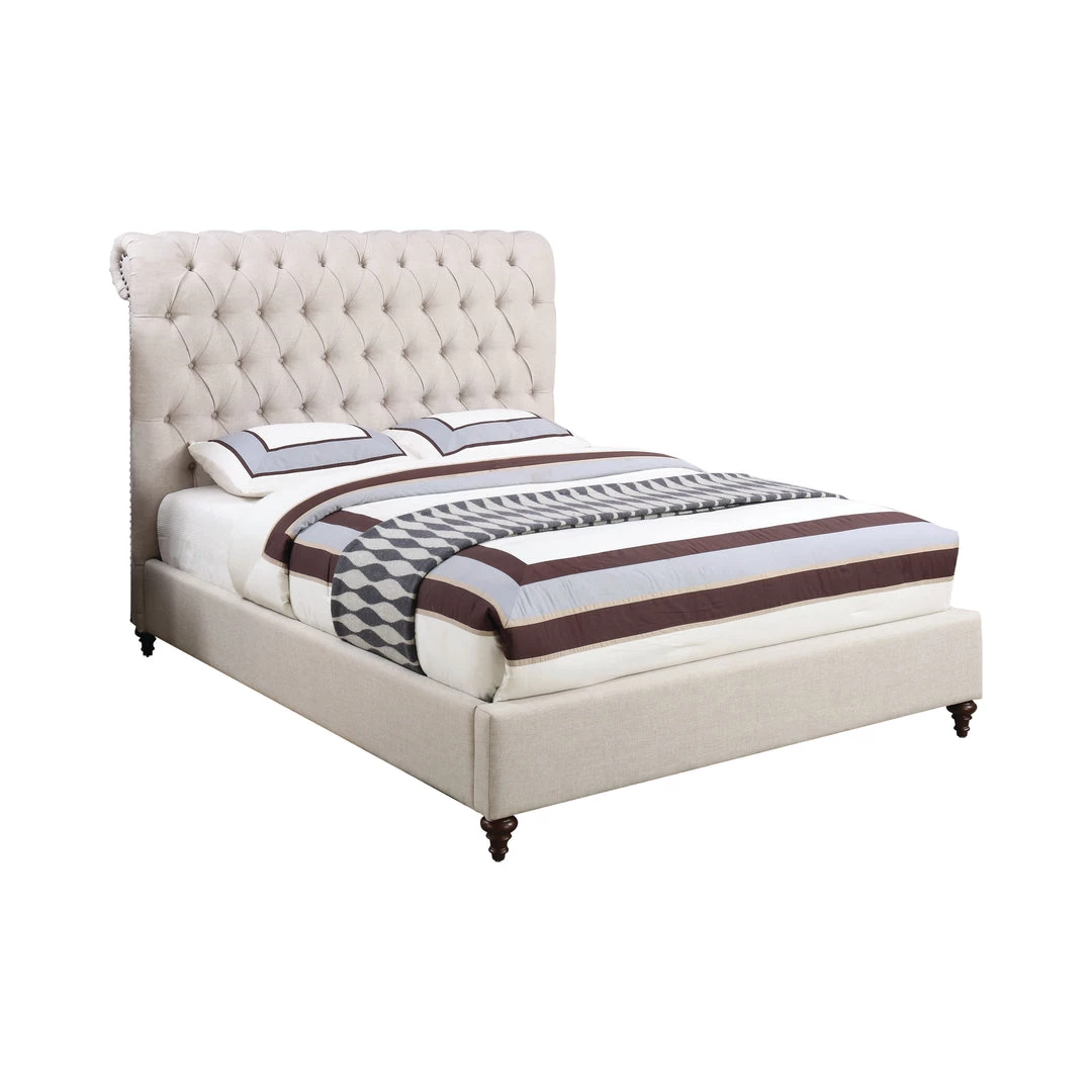 Coaster Bedroom Devon Button Tufted Upholstered Bed Beige