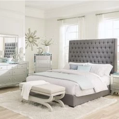 Coaster Camille California King Button Tufted Bed Grey Bedroom