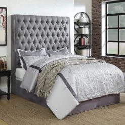 Coaster Camille California King Button Tufted Bed Grey Bedroom