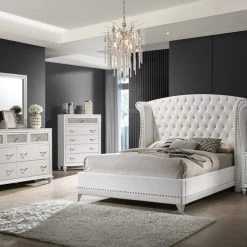 Coaster Bedroom Barzini Wingback Tufted Velvet Bed White