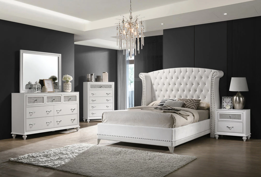 Coaster Bedroom Barzini Wingback Tufted Velvet Bed White