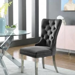 Best Quality Dining Room Charlotte Velvet Dining Chair - Chrome Legs (Set Of 2)