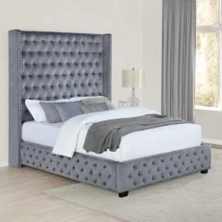 Coaster Rocori Wingback Tufted Bed Grey