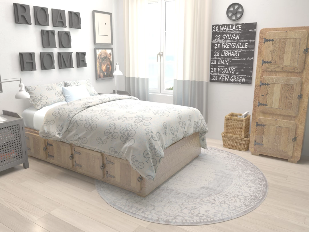 Uniqueloom Light Blue New Classical Round Rug Home Decor