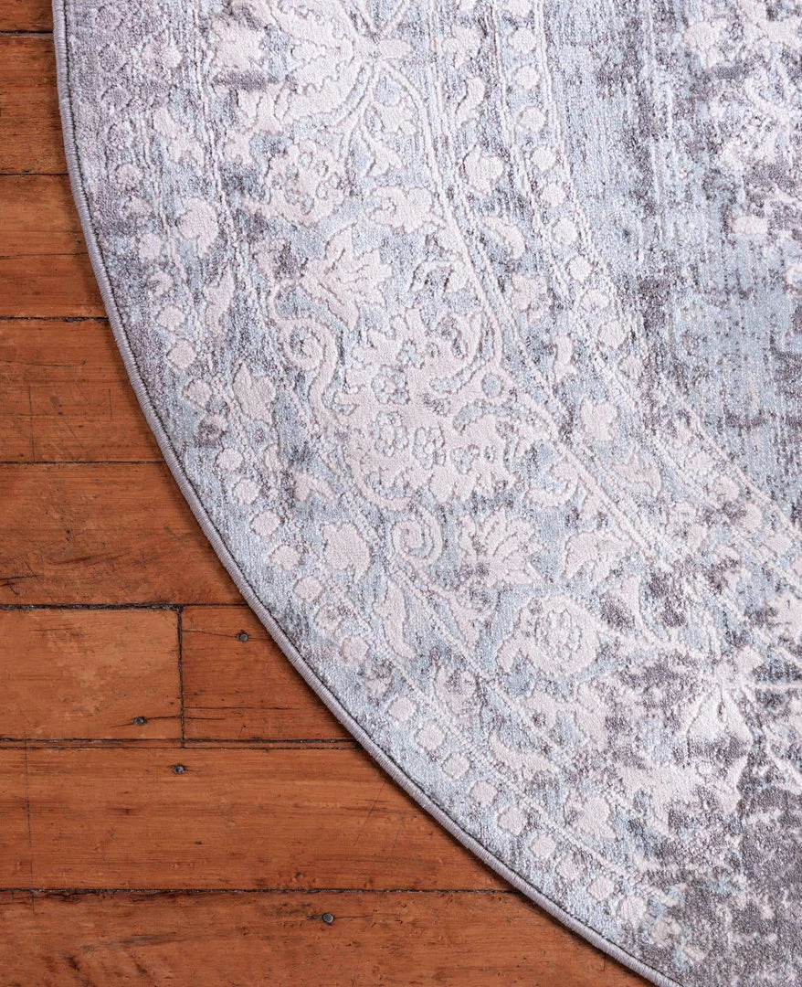 Uniqueloom Light Blue New Classical Round Rug Home Decor