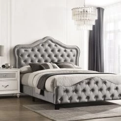 Coaster Bella Tufted Panel Bed Grey Bedroom