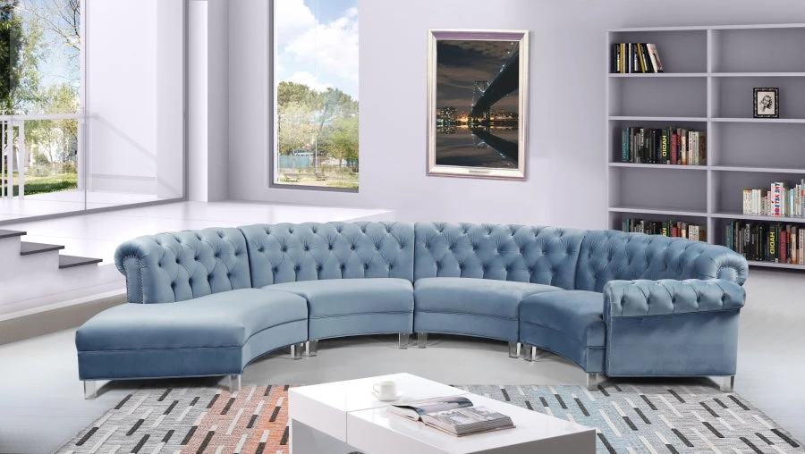 Meridian Furniture Anabella Modular 4 Piece Velvet Sectional Living Room
