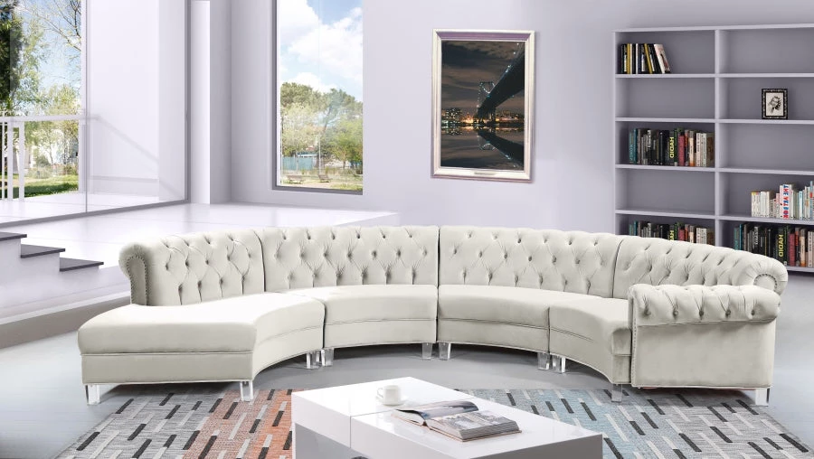 Meridian Furniture Anabella Modular 4 Piece Velvet Sectional Living Room