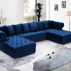 Meridian Furniture Living Room Presley 3 Piece Velvet Sectional