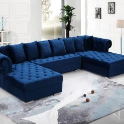 Meridian Furniture Living Room Presley 3 Piece Velvet Sectional