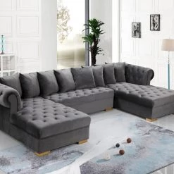 Meridian Furniture Living Room Presley 3 Piece Velvet Sectional