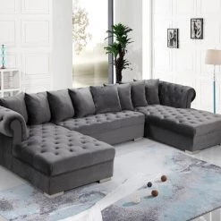 Meridian Furniture Living Room Presley 3 Piece Velvet Sectional