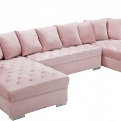 Meridian Furniture Living Room Presley 3 Piece Velvet Sectional