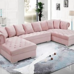 Meridian Furniture Living Room Presley 3 Piece Velvet Sectional