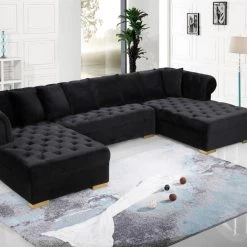 Meridian Furniture Living Room Presley 3 Piece Velvet Sectional