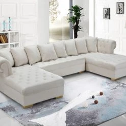 Meridian Furniture Living Room Presley 3 Piece Velvet Sectional