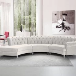 Meridian Furniture Living Room Anabella Modular 3 Piece Velvet Sectional