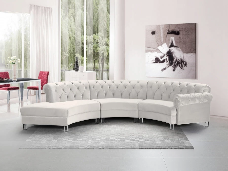 Meridian Furniture Living Room Anabella Modular 3 Piece Velvet Sectional