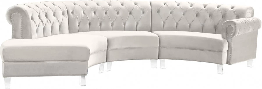 Meridian Furniture Living Room Anabella Modular 3 Piece Velvet Sectional