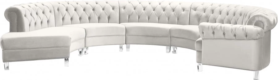 Meridian Furniture Living Room Anabella Modular 5 Piece Velvet Sectional