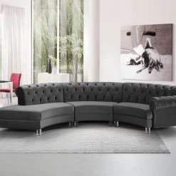 Meridian Furniture Living Room Anabella Modular 3 Piece Velvet Sectional