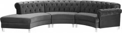 Meridian Furniture Living Room Anabella Modular 3 Piece Velvet Sectional