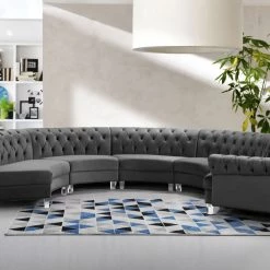 Meridian Furniture Living Room Anabella Modular 5 Piece Velvet Sectional