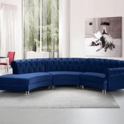 Meridian Furniture Living Room Anabella Modular 3 Piece Velvet Sectional