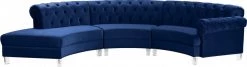 Meridian Furniture Living Room Anabella Modular 3 Piece Velvet Sectional