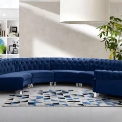 Meridian Furniture Living Room Anabella Modular 5 Piece Velvet Sectional