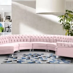 Meridian Furniture Living Room Anabella Modular 5 Piece Velvet Sectional