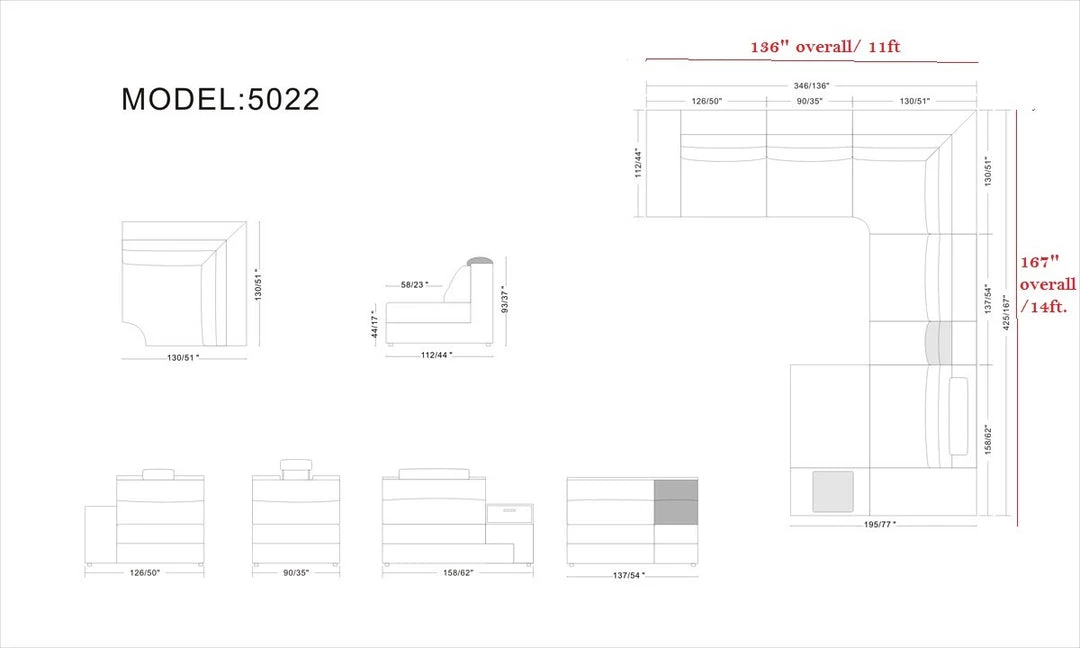VIG Divani Casa Polaris - Contemporary Bonded Leather U Shaped Sectional Sofa With Lights Living Room