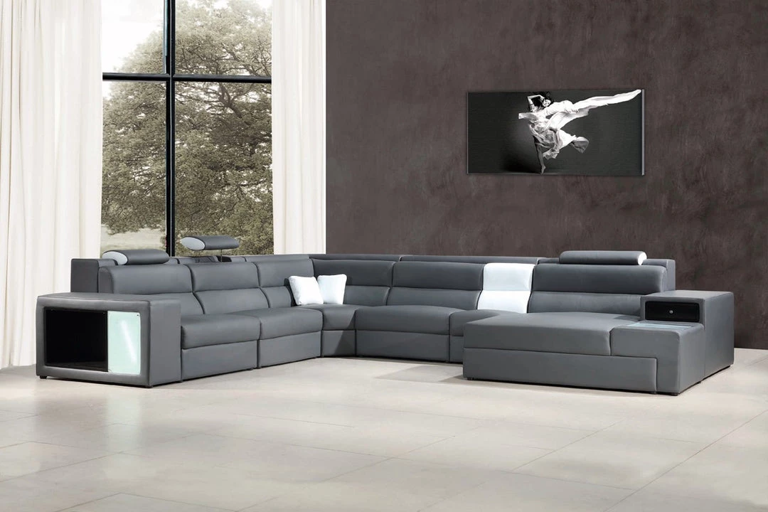 VIG Divani Casa Polaris - Contemporary Bonded Leather U Shaped Sectional Sofa With Lights Living Room