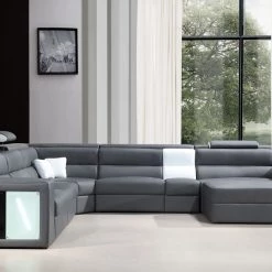 VIG Divani Casa Polaris - Contemporary Bonded Leather U Shaped Sectional Sofa With Lights Living Room