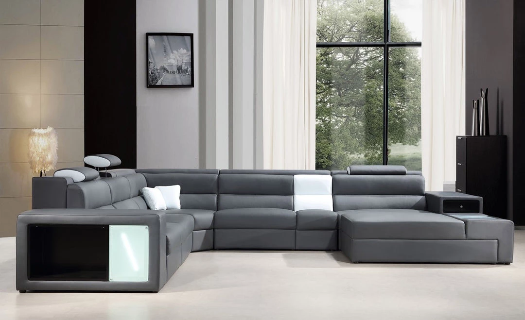 VIG Divani Casa Polaris - Contemporary Bonded Leather U Shaped Sectional Sofa With Lights Living Room