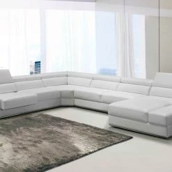 VIG Living Room Divani Casa Pella - Modern White Bonded Leather U Shaped Sectional Sofa