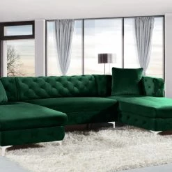 Meridian Furniture Gail Velvet 3 Piece Sectional Living Room