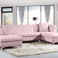 Meridian Furniture Gail Velvet 3 Piece Sectional Living Room