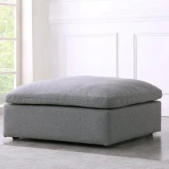 Meridian Furniture Serene Linen Deluxe Cloud Modular Overstuffed Ottoman Bedroom