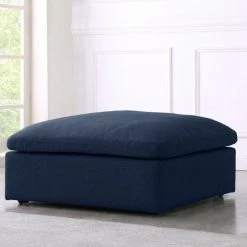 Meridian Furniture Serene Linen Deluxe Cloud Modular Overstuffed Ottoman Bedroom