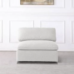 Meridian Furniture Serene Linen Deluxe Cloud Modular Overstuffed Armless Chair Living Room
