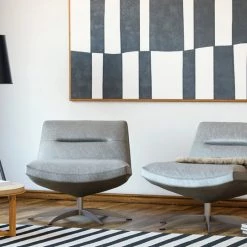 Living Room Moroni Alfio Cloud Top Grain Leather Mid-Century Swivel Chair